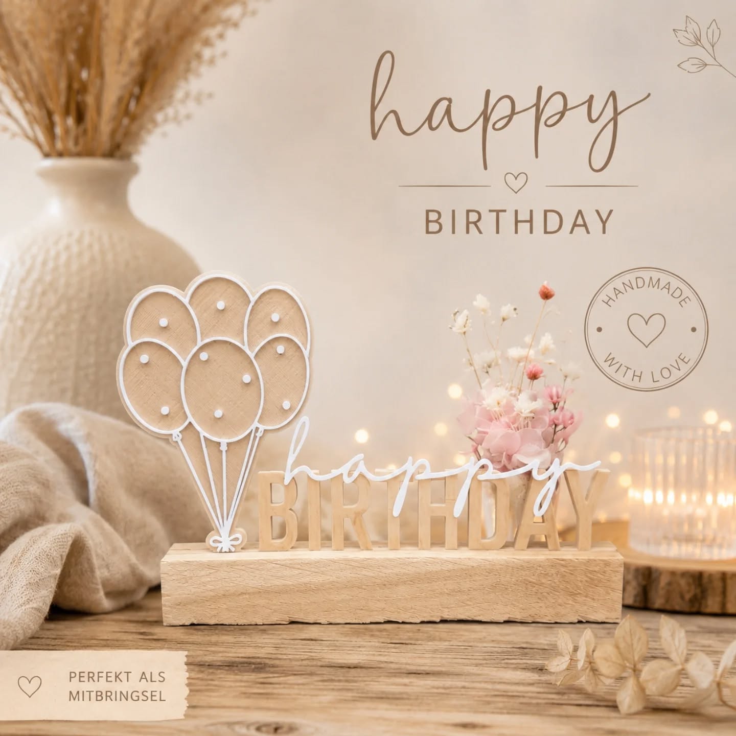 🎂🎂🎂Happy Birthday🎂🎂🎂 Kleines 3D Druck Mitbringsel mit Holzklötzchen und Trockenblümchen. Vielen Dank @herzwerk79 für die tolle Druckdatei #handmadeshop #verkaufsschränkchen #niccis_manufaktur #3ddruck #kreativ